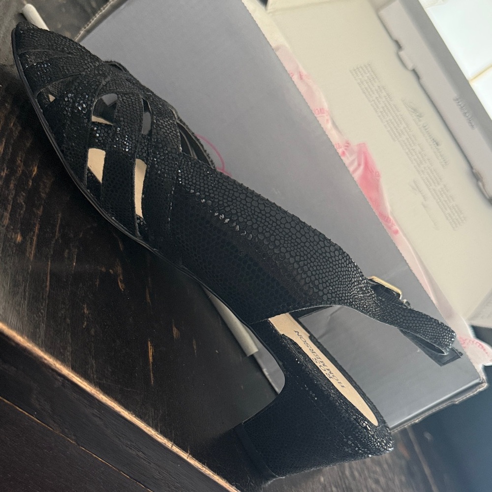 Ros Hommerson Black Textured Slingback Sandals